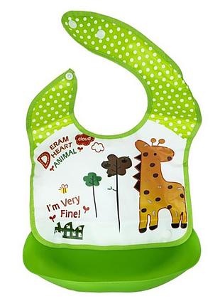 Дитячий слинявчик трактор mgz-0602(green giraffe) зі знімною кишенею