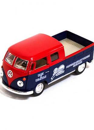 Детская модель машинки volkswagen bus double cab pickup delivery 1963 kinsmart kt5396w инерционная, 1:34 red