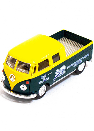 Детская модель машинки volkswagen bus double cab pickup delivery 1963 kinsmart kt5396w инерционная, 1:34 yellow