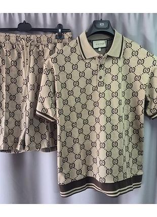 Чоловічий літній костюм gg jacquard (поло та шорти)