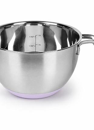 Миска-ковш chef 1 л из нержавеющей стали с ручкой, мерной шкалой и силиконовым дном 18 см