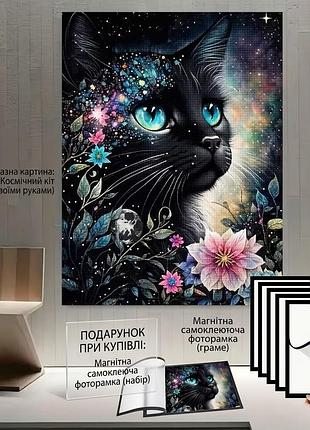 Алмазна мозаїка 30х40 «космічний котик» + магнітна рамка у подарунок! набір для творчості
