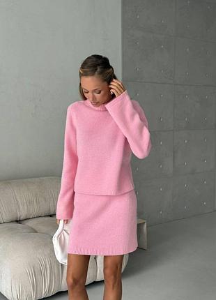 Накладной платеж ❤ 50% шерсть ягненок бесшовный теплый мягкий трикотажный вязаный костюм юбка на высокой талии и мирер свитер под горло