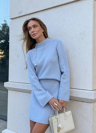 Накладной платеж ❤ 50% шерсть ягненок бесшовный теплый мягкий трикотажный вязаный костюм юбка на высокой талии и мирер свитер под горло