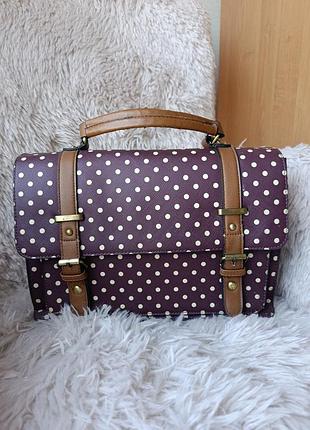 Сумка-портфель жіноча вінтажна accessorize бордова в горох