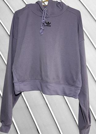 Женское укороченное худи adidas s m 36 38 44 46 адидас сиреневая оверсайз кофта с капюшоном пурпурное кроп худи адидас 46