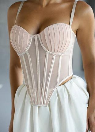 Роскошный стильный бежевый корсет-топ с мягкими чашками 34в(75в)
