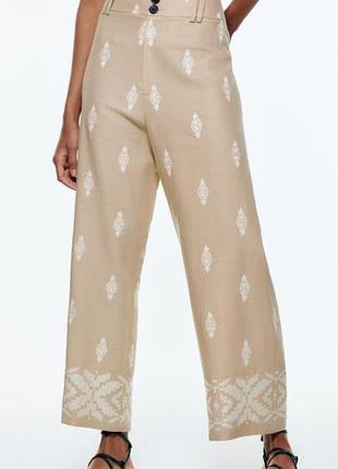 Брюки укороченные лен кюлоты zara