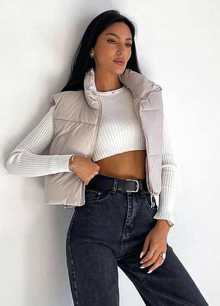 Укороченная жилетка женская оверсайз беж