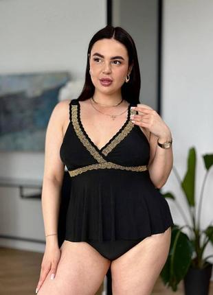 Розкішний чорний купальник танкіні для дівчат plus size