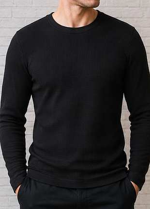 Чоловічий лонгслів h&m slim fit m чорний вафельний 100% бавовна