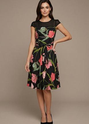 Брендовое вискозное платье "dorothy perkins" с цветочным принтом, тюльпанами. размер uk10/eur38.