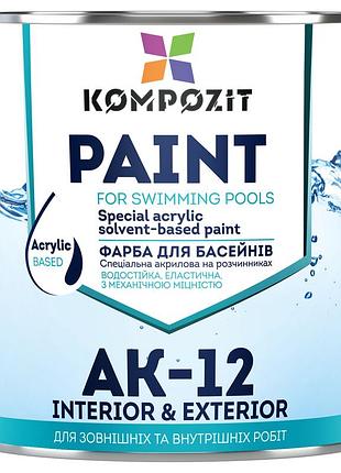 Краска для бассейнов ак-12, матовый, 0,9 кг, голубой