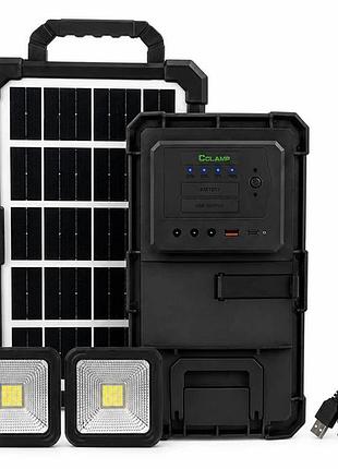 Портативная солнечная зарядная станция cclamp cl-083-38, 2400 mah с led-лампами / автономный источник питания