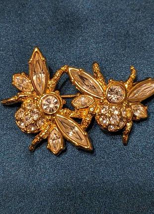 Swarovski позолоченная брошка пчелки