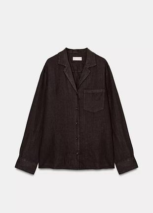 Коричнева шоколадна сорочка з льону від zara / коричневая шоколадная рубашка из льна