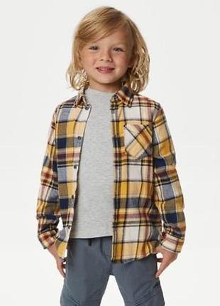 Стильна якісна тепленькі сорочка в клітинку на хлопчика 3/4р m&s collection