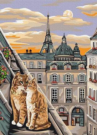Картина за номерами "котяча ніжність в парижі" bs51773 (48x60 см l)