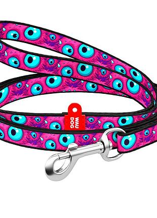 Поводок для кошек и мелких пород собак нейлоновый waudog nylon, рисунок "око монстра", xs, ш 10 мм, дл 122 см