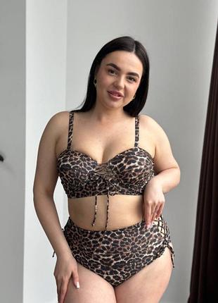 Леопардовий купальник plus size з поролоновою чашкою