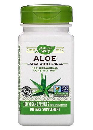 Алоэ вера с фенхелем, 140 мг, aloe latex with fennel, nature's way, 100 вегетарианских капсул