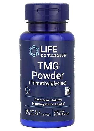 Триметилглицин, тмг, 500 мг, tmg powder (trimethylglycine), life extension, 50 гр