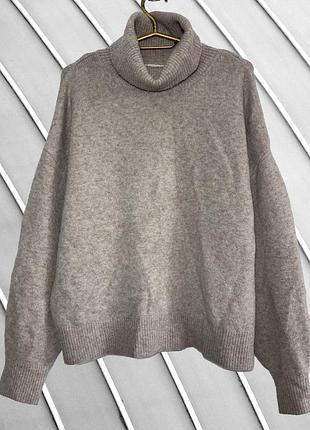 Жіночий бежевий гольф h&m m l 38 40 46 48 ейчендем оверсайз светр з високим горлом вовняна кофта бежева вовна 48