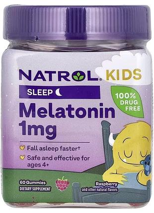 Мелатонин для детей от 4 лет, 1 мг, вкус ягод, melatonin, ages 4+, natrol, 90 жевательных конфет