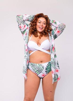 Роздільний купальник plus size з тунікою в тропічному принті