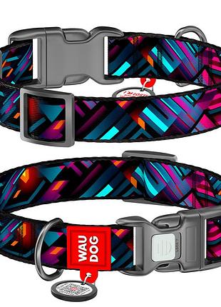 Ошейник для собак нейлоновый waudog nylon с qr паспортом, рисунок "нескинченные миры", пластиковый фастекс, s, ш 15 мм, дл 25-35