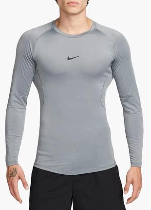 Мужской серый спортивный компрессионный лонгслив nike pro men's dri-fit tight fit спортивная футболка с длинным рукавом