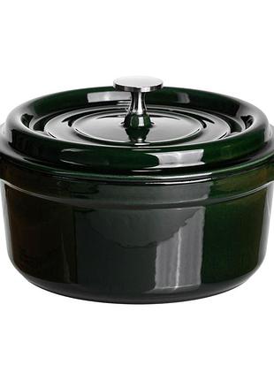 Кокотница чугунная эмалированная 2,5 л, малахит hp-flg-9 green