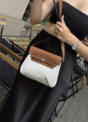 Сумка эрмес гермес хермес herbag zip 20 bag brown/canvas
