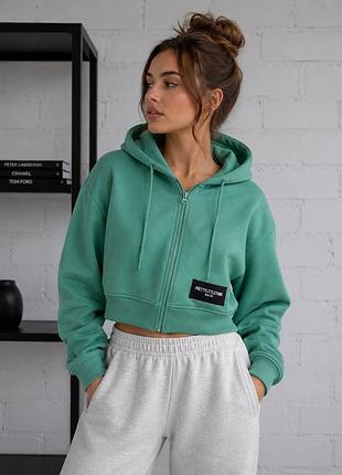 Утеплена коротка зіп-худі pretty little thing m xl зелена однотонна (12345744-23)
