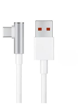 Плетеный кабель для быстрой зарядки usb type c. 90 градусов. 120w белый 1 м