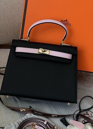 Сумка эрмес гермес хермес epsom kelly ii sellier 25 bicolor black\pink