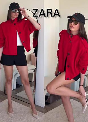 Куртка zara красного и синего цвета размер xs, s, м с льном