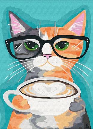 Картины по номерам «кошка и кофе» bs22698 (48x60 см l)