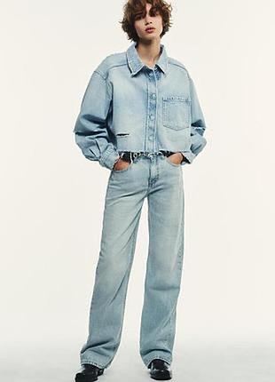 Нові широкі джинси zara (wide leg, mid-rise), розмір 38 (m), світло-блакитні