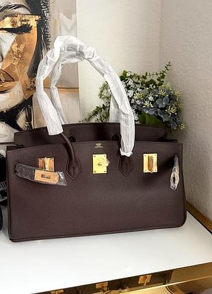 Birkin 40 premium натуральная кожа сумка брендовая коричневая шоколад