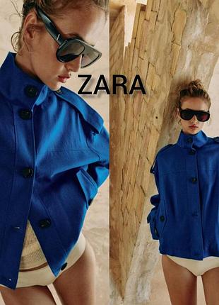 Куртка zara с льном синего и красного цвета размер м