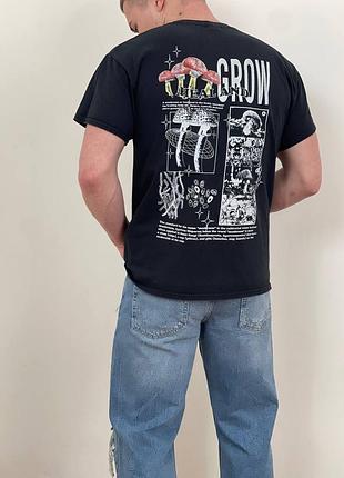 Чорна футболка shok з принтом грибів, black shok t-shirt grow print