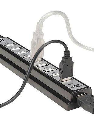 Разветвитель usb на 10 портов, чёрный, настольный концентратор с блоком питания