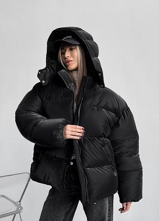 Оверсайз унісекс куртка пуховик чорна р. s-m, l-xl