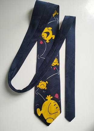 Синя вінтажна краватка з принтом mr. happy mr. men and little miss