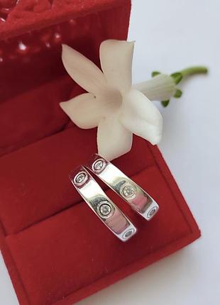 Сріблясті сережки-кільця (конго) у стилі колекції cartier love