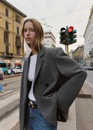 Блайзер піджак zara сірий вовна пальто вкорочане