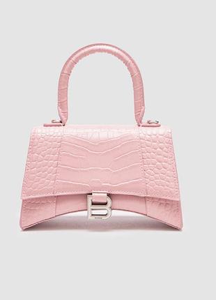 Сумка баленсиага hourglass handbag small in crocodile embossed calfskin pink