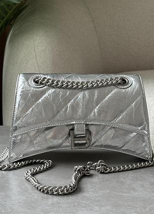 Сумка баленсиага crush small chain bag quilted in silver