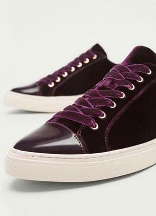 Massimo dutti burgundy velvet оксамитові лакові кеди фарбування/0000h/